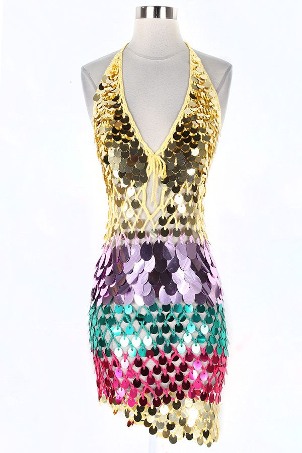 Women's Ombre Sequin Halter Neck Mini Dress - photo 4