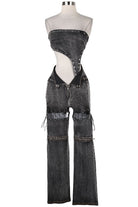 Women's black denim strapless corset bodice cutout denim jumpsuit - photo 4