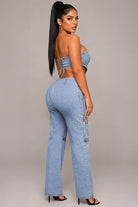 Women's denim strapless corset bodice cutout denim jumpsuit - photo 2