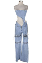 Women's denim strapless corset bodice cutout denim jumpsuit - photo 4