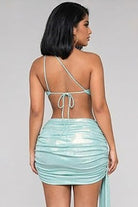 Women's aqua metallic plunge cutout ruched mini dress - photo 2