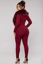Women's Plush Faux Fur Collar Plunge Jumpsuit - photo 3