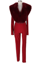 Women's Plush Faux Fur Collar Plunge Jumpsuit - photo 4