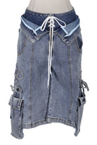 Women's High-Waist Lace-Up Cargo Denim Pants - photo 4