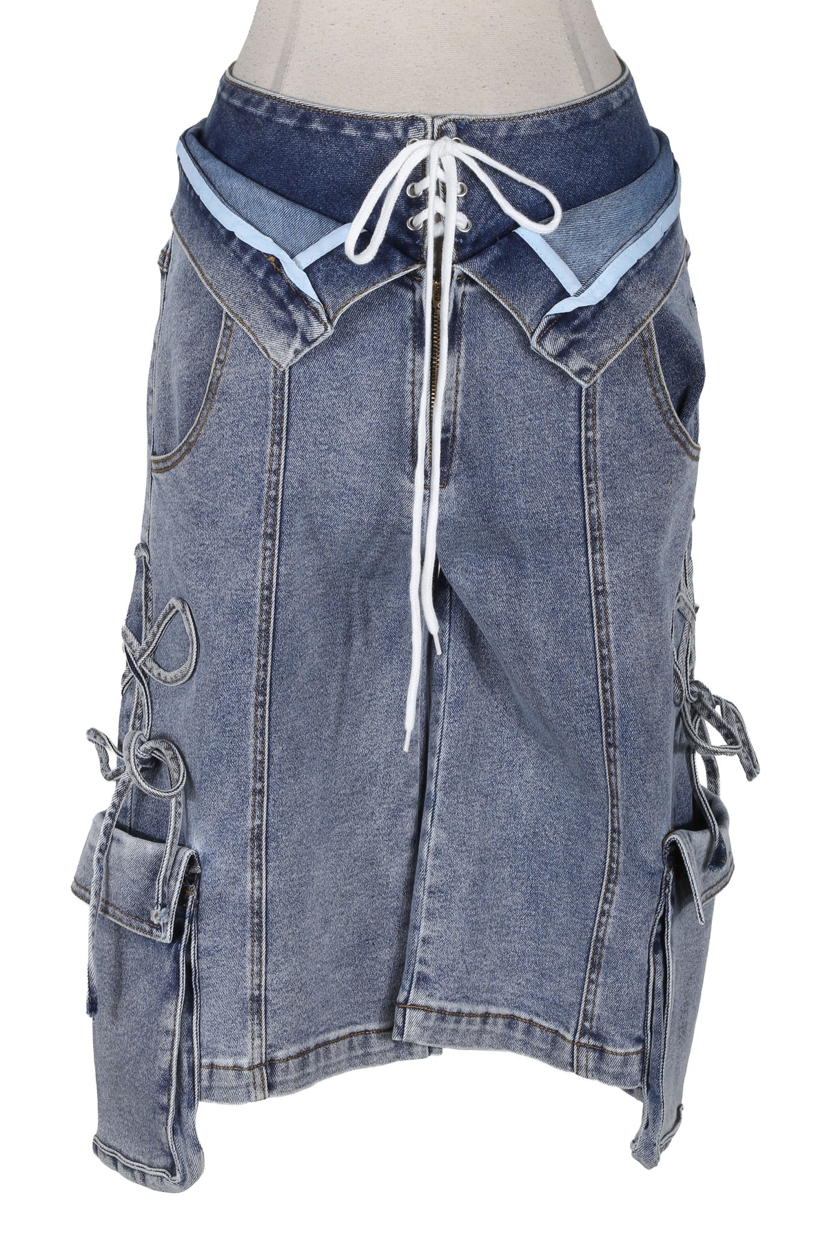 Women's High-Waist Lace-Up Cargo Denim Pants - photo 4