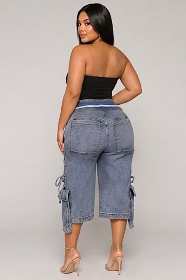 Women's High-Waist Lace-Up Cargo Denim Pants - photo 3