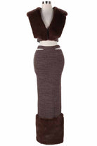 Women's Faux Fur Collar Crop Top & Midi Skirt Set - photo 4