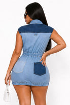 Women's Color-Block Zip-Front Denim Mini Dress - photo 3