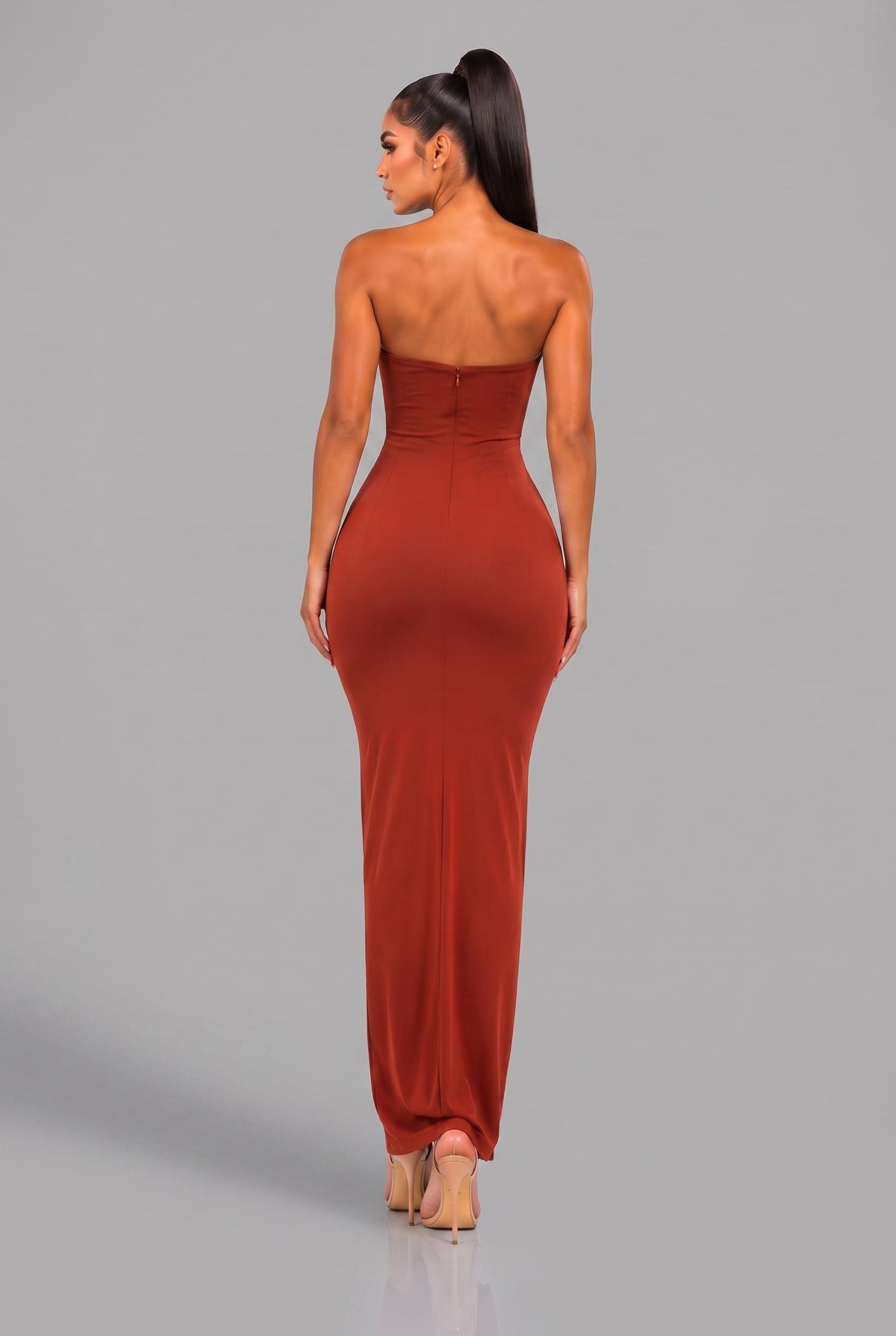 Women's Solara Twist Cutout Column Gown – back view