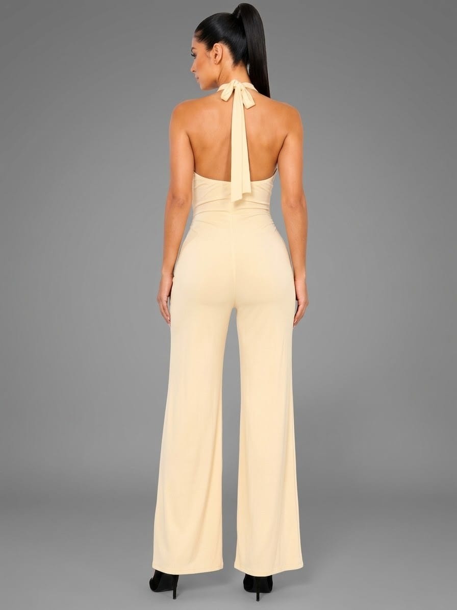 Women's Capri Sunset Halter Ruched Wide Leg Jumpsuit – detail view