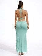 Women's Aurelia Tide Halter Cutout Ruffle Maxi Dress – back view