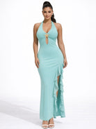 Women's Aurelia Tide Halter Cutout Ruffle Maxi Dress – side view