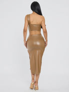 Women's Coffee Midnight Allure Knot Detail Side Slit Skirt Set – back view