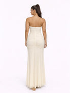Women's Obsidian Star Strapless Plunging V-Neck Ruched Maxi Dress – back view