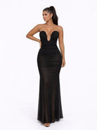 Women's Obsidian Star Strapless Plunging V-Neck Ruched Maxi Dress – front view