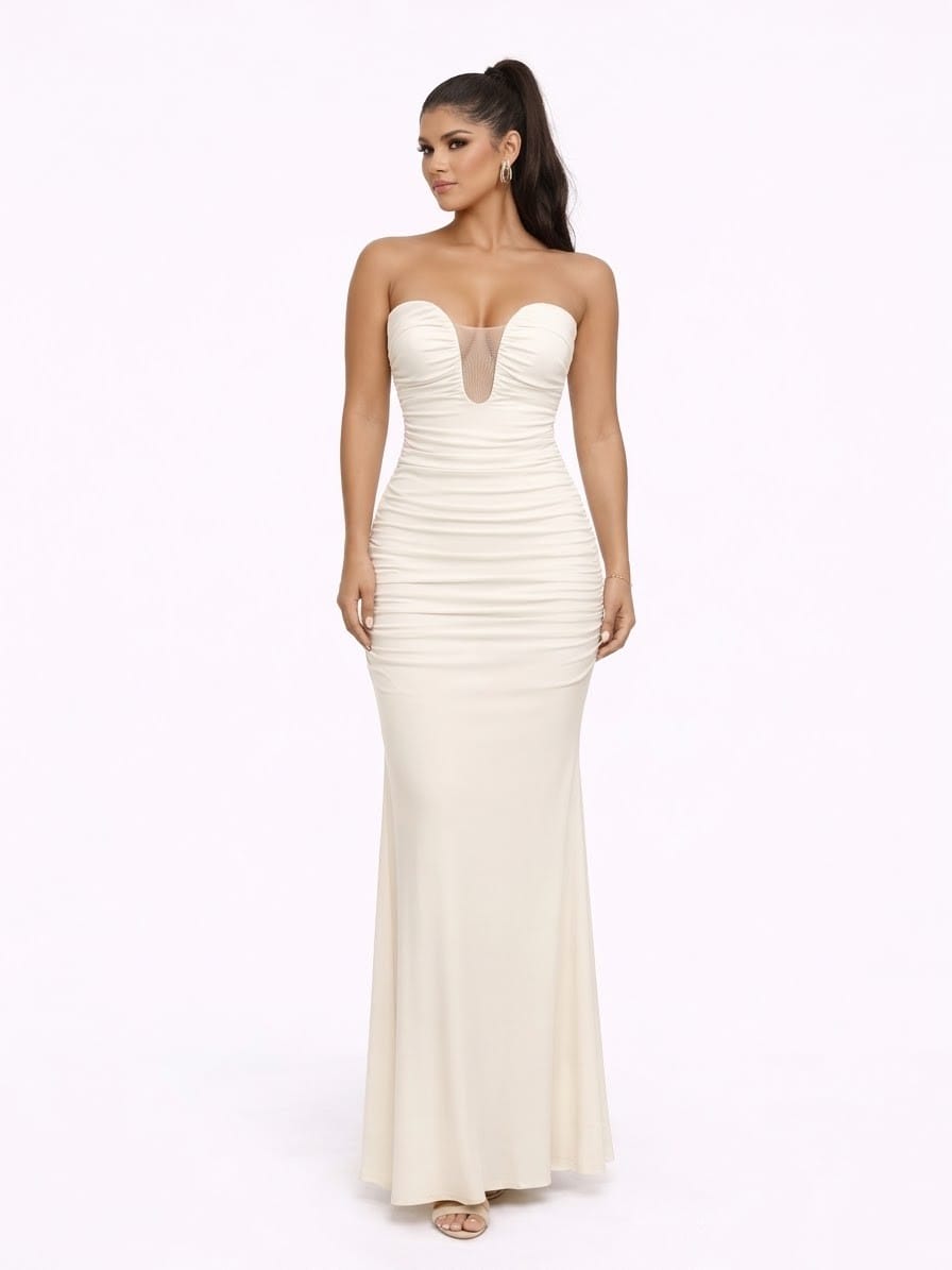 Women's Obsidian Star Strapless Plunging V-Neck Ruched Maxi Dress – side view