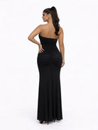 Women's Obsidian Star Strapless Plunging V-Neck Ruched Maxi Dress – detail view