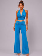 Women's Monaco Moonlight Halter Open Back Flare Pant Set – side view