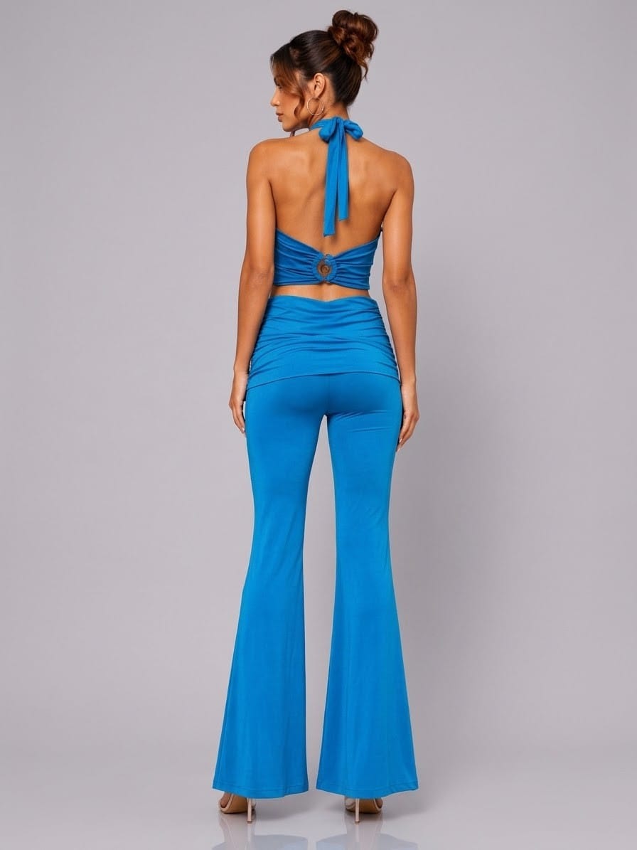 Women's Monaco Moonlight Halter Open Back Flare Pant Set – back view