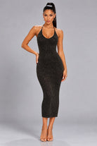 Women's Luminous Halter Knit Midi Dress – front view