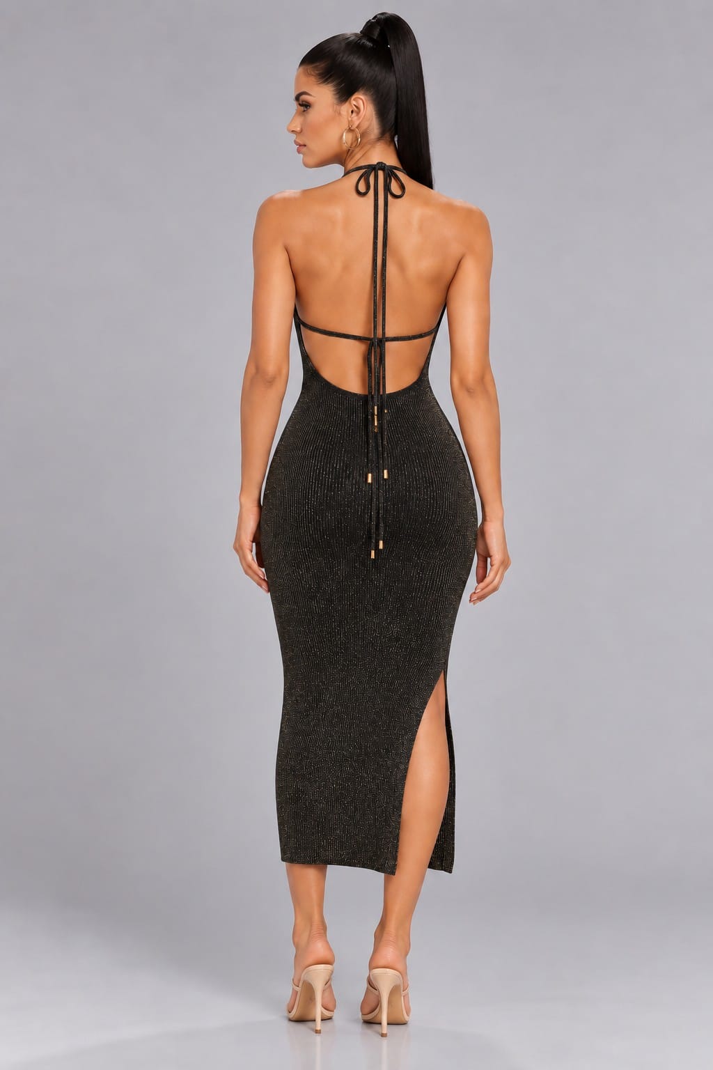 Women's Luminous Halter Knit Midi Dress – full-length view