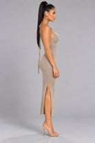 Women's Luminous Halter Knit Midi Dress – back view