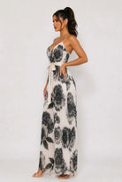 Women's Off-White Midnight Garden Floral Pleated Wide Leg Jumpsuit – front view