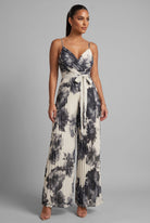 Women's Off-White Midnight Garden Floral Pleated Wide Leg Jumpsuit – back view