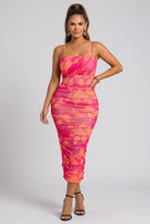 Women's Pink Sunset Bloom Floral Mesh Midi Dress – side view