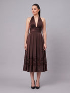 Women's Halter Wrap Botton Lace Midi Dress – side view