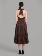 Women's Halter Wrap Botton Lace Midi Dress – full-length view