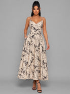 Women's Cream Vintage Botanical Fit & Flare Midi Dress – front view