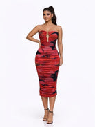 Women's Crimson Reverie Strapless Cutout Ruched Midi Dress – front view
