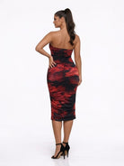 Women's Crimson Reverie Strapless Cutout Ruched Midi Dress – back view