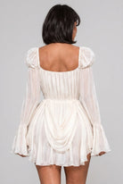 Women's cream off-shoulder puff sleeve mini dress - detail