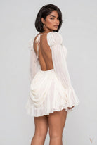 Women's cream off-shoulder puff sleeve mini dress - back