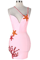 Women's pink coral applique bodycon mini dress - front