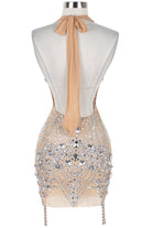 Women's nude rhinestone halter mini dress - back