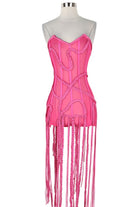 Women's hot pink strapless corset tassel mini dress - front