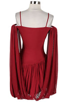 Women's burgundy off-shoulder draped sleeve mini dress - back