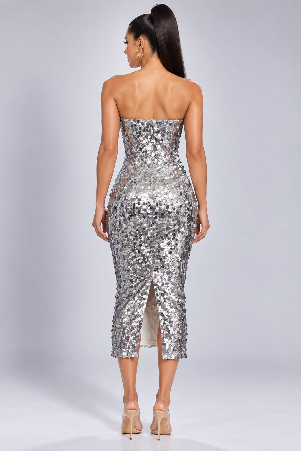 Women's Celestial Sequin Corset Midi Dress – back view