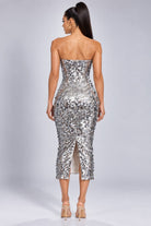 Women's Celestial Sequin Corset Midi Dress – back view