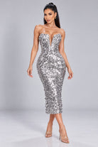 Women's Celestial Sequin Corset Midi Dress – side view
