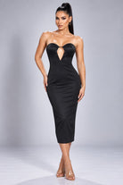 Women's Black Stretch Premium Tube Midi Dress – front view