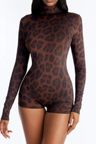 Women's leopard print mock neck micro romper