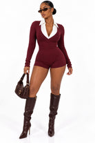 Burgundy deep V romper