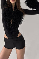 Black faux fur bodysuit