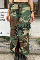 Women's camo cargo maxi skirt with front slit