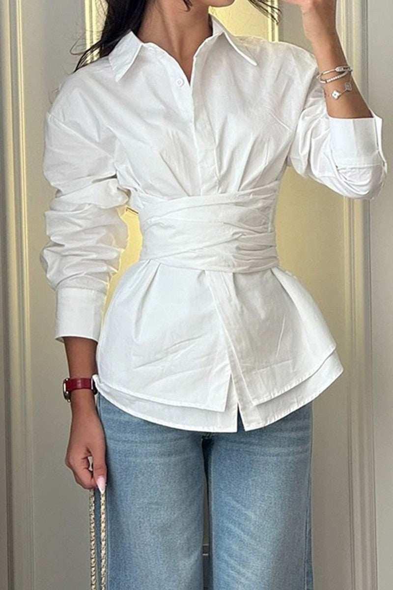 White tie waist shirt