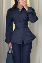 Women's wrap tie waist button-down shirt